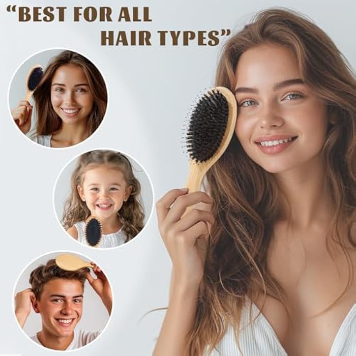 Zoolinn Wooden Hair Brush with Bristle & Nylon Pins for Men, Women, and Kids – Oval Paddle Brush for Wet & Dry Hair, Smoothing, Detangling, and Massaging - Image 3